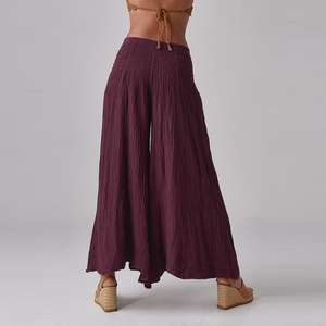 Fabricantes de ropa Mujeres Sedex BSCI Auditado Directo de fábrica Cintura ahumada Casual Yoga Fibra natural Pantalones de pierna ancha flexibles - Product Image 5