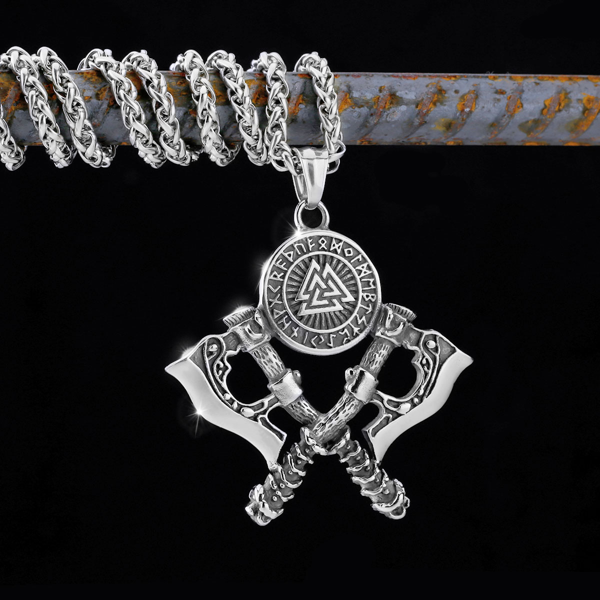 Collana Uomo Viking Valknut In Acciaio Inossidabile, Ciondolo Nodo Di Odino, Simbolo Runa Norrena