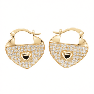 Boucles d'oreilles Huggie Cœur Doré en Or 18K Rempli, Micro-Pavé de Strass en Cristal, Bijoux Romantiques Quotidiens pour Femme - Product Image 1
