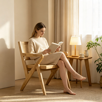 Fauteuil nordique en bois massif et rotin, dossier et assise en cannage tressé à la main, design à pieds croisés pour salle à manger, salon, hôtel et café