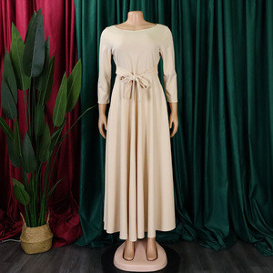 Abiti di Alta Qualità per Donna Taglie Forti Autunno Inverno, Casual con <span class=keywords><strong>Maniche</strong></span> a Tre Quarti, Collo Tondo, Elegante Vestito da Chiesa - Product Image 3