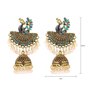 Wholesale Peacock Vintage tassel Travel Earrings Boho Beaded Bell Drop Earrings Jewelry