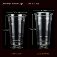 Gobelets en plastique PET transparents personnalisés avec logo imprimé, 32 oz (1000 ml), pour café Boba, avec couvercles