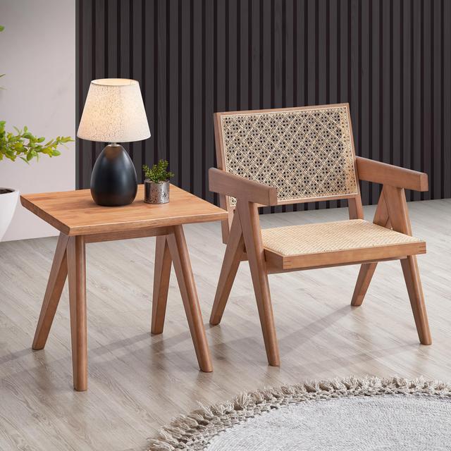 Natural Wood Armchair and Matching Square End Table, 2-Piece Living Room Sets