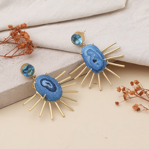 Boucles d'oreilles pendantes en pierre naturelle Druzy plaquées or bleu pour femme, tendance, pour mariage, anniversaire, fête, usage quotidien - Product Image 2