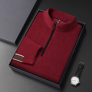 Haut de gamme hommes vêtements Semi fermeture éclair col montant pull printemps automne d'âge <span class=keywords><strong>moyen</strong></span> hommes ample décontracté à manches longues chemise T-shirt - Product Image 6