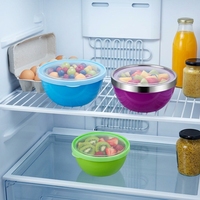 Bol de service personnalisé en acier inoxydable avec logo, design classique, bol à salade transparent pour la conservation des aliments lors de fêtes, en métal, pas cher