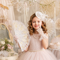 DAMAI Accessoires de fête du thé, de jardin et d'Halloween pour filles, ensemble violet et blanc comprenant un chapeau, un éventail en dentelle, des gants et un collier