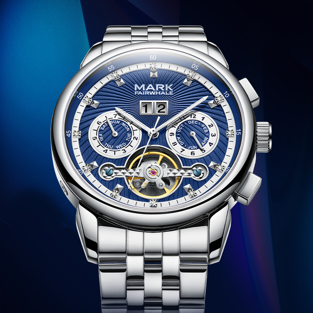 Mark Fairwhale 3ATM Waterproof 316L Stainless Steel case Skeleton Visible Movement Automatic Mechanical Mens Watch FW-6730