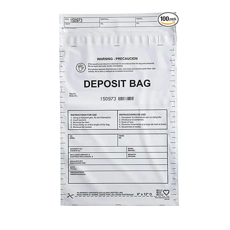 Custom PE Plastic High Security Cash Bags Tamper Evident Money Bags