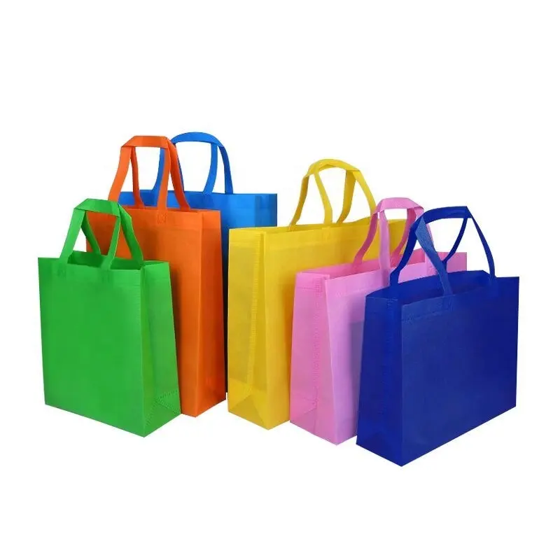 Bolsas de compras no tejidas reutilizables biodegradables impresas con logotipo personalizado, bolsa de compras no tejida con asa de bucle, bolsa de compras de comestibles en stock