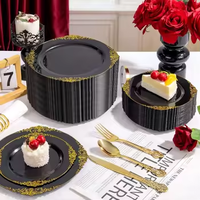 125 assiettes jetables vintage en plastique PS noires avec bord doré, 7,5 pouces et 10,25 pouces, pour 25 invités, mariage, fête