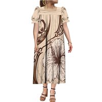 Nouvelle Offre Spéciale Hawaii Island Polynésien Imprimer Femmes Col Carré Puffy Plus La Taille Robe Personnalisé Micronésien Muumuu Mumu Robe Midi