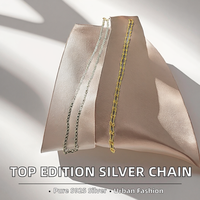 Collier fin et délicat en argent sterling S925 bicolore, chaîne câble, fabrication Source Jewelry Factory, idéal pour superposition minimaliste