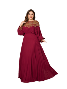Abito da Sera Elegante Plus Size con Collo Tondo, Maniche a Lanterna, Paillettes, Patchwork in Chiffon e Design Arricciato, Vestito Aderente per Cerimonie 2025 - Product Image 1