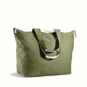 Bolsa de Compras Casual de Lona de Gran Capacidad Personalizada con Cremallera, Bolsa de Viaje Portátil y Duradera, Bolsa de Playa Moderna para Mujer - Product Image 5