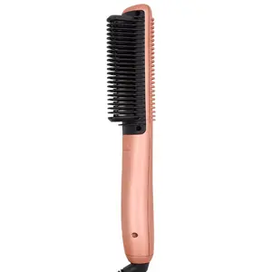 Hot Sale Fast Heating UP Adjustable Portable Electric Hair Heating Straightener Brush Comb For Salon
