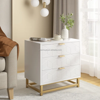 Table de chevet petite Table de chevet avec cadre doré Table d'appoint avec 3 tiroirs pour chambre à coucher Table de nuit blanche Meubles de chevet