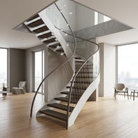 Escalier Courbé Moderne de Luxe pour Intérieur avec Marches en Bois et Garde-Corps en Acier et Verre – Durable et Sûr pour la Décoration Intérieure