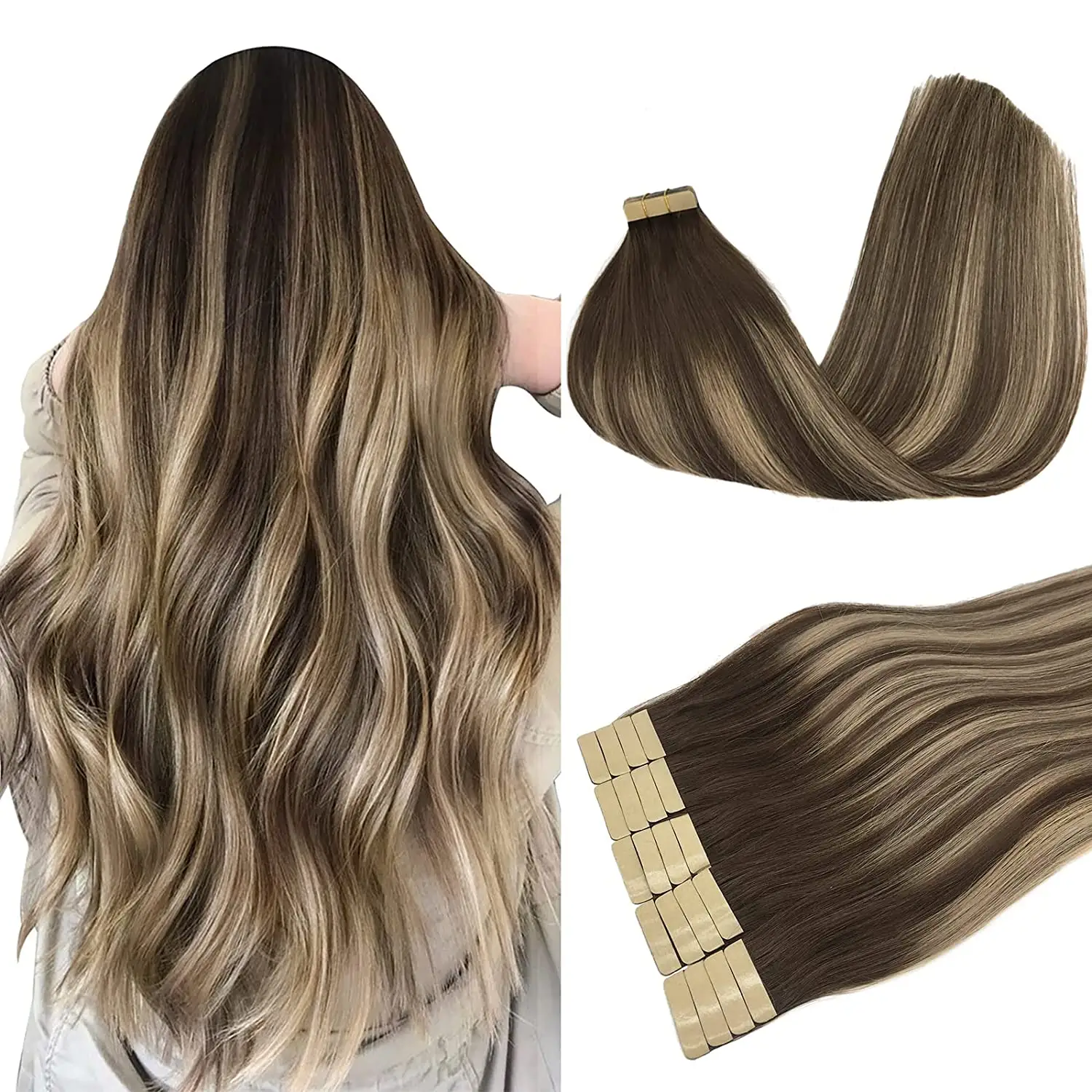 Venta al por mayor de pelo ruso de doble cinta dibujada en la extensión del cabello humano cinta superior en los vendedores de extensiones de cabello