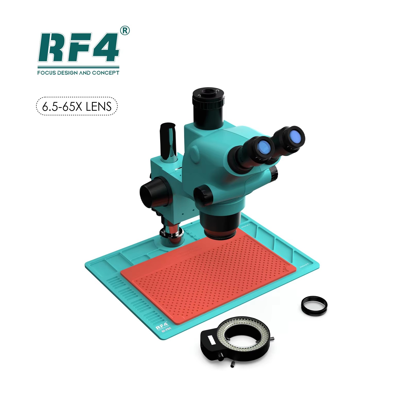RF4 RF6565-PO4 Trinocular Stereo Microscope 4K Output, 6.5-65X