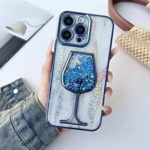 Verre <span class=keywords><strong>à</strong></span> vin rouge brillant étui de téléphone en Tpu souple pour iPhone 16 Pro Max étui de téléphone <span class=keywords><strong>à</strong></span> paillettes galvanoplastie pour IPhone11 12 13 14 15 16 - Product Image 5