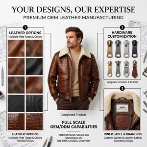 Chaqueta de aviador de cuero de vaca de primera calidad con estampado de cocodrilo para hombre, diseño retro con cuello de piel de oveja personalizado OEM para invierno - Product Image 6