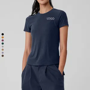 XW-202412617 अनुकूलित नया उच्च गुणवत्ता वाला बेस्टसेलिंग ऑर्गेनिक कॉटन टी-शर्ट महिलाओं का योगा टॉप