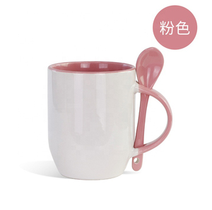 Mug en céramique personnalisé avec intérieur coloré et cuillère pour cadeau, tasses publicitaires personnalisées pour les entreprises - Product Image 4