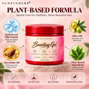 เจลถักผม SUNPINHERB สำหรับมืออาชีพ ขนาด 16 ออนซ์ บำรุงเส้นผมให้ชุ่มชื้น เงางาม ควบคุมขอบผม สำหรับถักผม ล็อคผม และทวิสต์ - Product Image 4