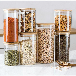 Günstige Maßgefertigte 180-2000ml Borosilikat-Aufbewahrungsgläser <span class=keywords><strong>Set</strong></span> Gewürzbehälter Flaschen Mit Bambusdeckel für die Küche - Product Image 4