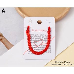 Braccialetto El Hilo Rojo con filo di seta intrecciato, rosso, portafortuna fatto a mano per protezione e buona fortuna - Product Image 3