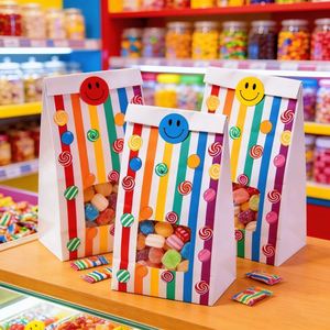 Sacs cadeaux en papier kraft recyclé RBD avec autocollants pour biscuits, collations, chocolats, bonbons - Utilisation en confiserie, commandes personnalisées acceptées - Product Image 1