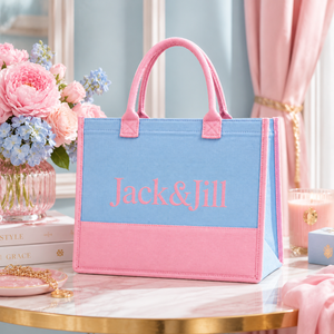 Borsa Tote in Tela JJ 1938 Ispirata a Jack and Jill of America, Design Trendy Bicolore Azzurro e Rosa per Uso Quotidiano - Product Image 5