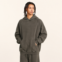Sudadera con Capucha de Felpa Francesa de Algodón 410GSM, Lavada, con Mangas Raglán y Cintas Decorativas, Corte Holgado, Estilo Urbano Juvenil Americano, Suministro de Marca Privada