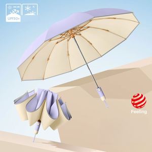 Parapluie de voyage et de trajets quotidiens, ouverture automatique, pliage inversé, protection UV UPF50, 10 baleines, cadre doré champagne, avec commande colorée - Product Image 1