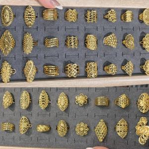 JXX Anillo Grande de Latón con Varios Diseños, Joyería de Moda, Anillo de Boda Chapado en Oro de 24k de Lujo de Arabia Saudita, Dubái - Product Image 1