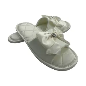 2021 Spring New Design Flat Satin Bowknot Material Wedding Indoor House Women Ladies Slippers