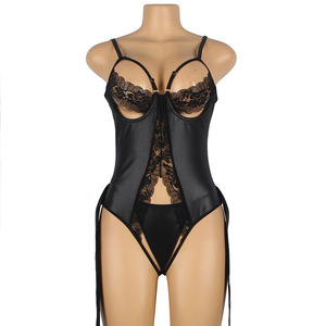 V Design Splicing With Lace Teddy <strong>PVC</strong> Lingerie Erotic Fetish Crotch Cutout S-4XL Plus Size Hot Sexy Girls Leather <strong>Bodysuits</strong> - Product Image 6