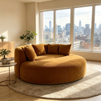 Ensemble de fauteuils poufs transfrontaliers en velours côtelé avec repose-pieds intégré et canapé rembourré en éponge pour petits appartements