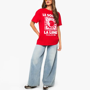 Camiseta Moderna de Verano, Personalizada, de Alta Calidad, con Cuello Redondo y Estampado Le Soleil La Lune para Mujer - Product Image 3