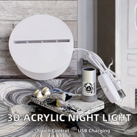 Lampe de nuit LED créative 3D Base acrylique ellipsoïdale USB Touch Control Crack Wood Grain Black White Unique Night Lights
