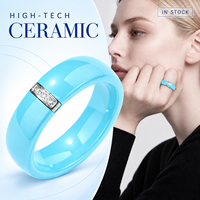Bague en céramique bleue de haute technologie avec accent en acier inoxydable argenté, bijoux unisexes, cadeau de mariage, vente en gros, personnalisation OEM ODM