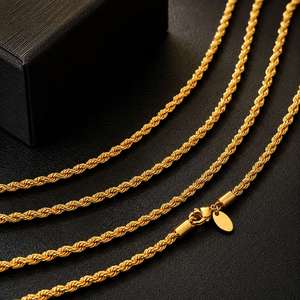Wholesale 2.5mm-6mm Twisted 18K Gold Plated Stainless Steel Link Trendy Unisex <b>Rope</b> <b>Chain</b> Necklace - Product Image 5