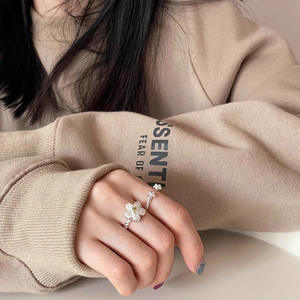 Cute Korean-Style Open-Design Floral <b>Ring</b> for Women Minimalist Stylish High-end Minimalist Floral Filigree Wedding Party Copper - Product Image 4