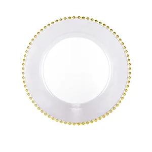 Wedding Decoration Gold Bead Transparent Charger Plate Wholesale Acrylic Charger Plate