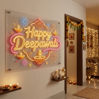 En stock, Lampe à huile indienne, Enseigne néon Joyeux Diwali, Lumières LED en forme pour décoration murale, Enseignes néon personnalisées
