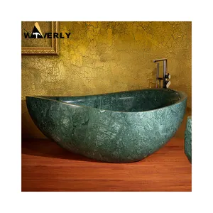 사용자 정의 중국 고급 단단한 대리석 욕실 욕조 독립형 화강암 천연석 대리석 녹색 욕조 소용돌이