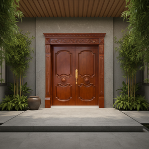 ราคาโรงงาน ประตูไม้จริงบานคู่ สไตล์ชนบทดั้งเดิม สำหรับภายนอก กันน้ำ เป็นมิตรกับสิ่งแวดล้อม เหมาะสำหรับบ้านพักตากอากาศ อพาร์ทเมนท์ บินบิน - Product Image 5