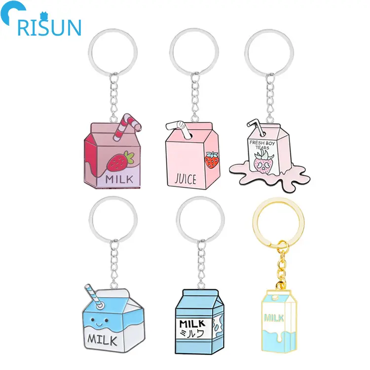 주문을 받아서 만들어진 연약한 단단한 사기질 음료 음료 딸기 우유 상자 판지 Keychains 열쇠 고리 펜던트 주문 우유 판지 Keychain